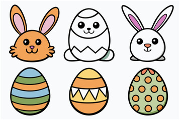 Colorful Easter set with bunnies and decorated eggs design