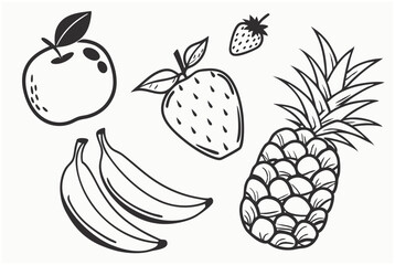 Variety of fruits outlined in black for artistic design