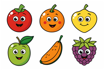 Colorful cartoon fruit characters with cheerful expressions
