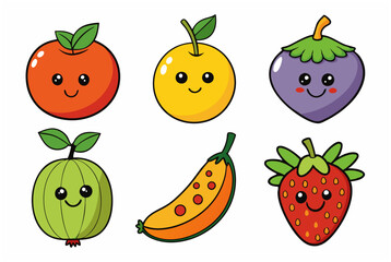 Delightful collection of cartoon fruit characters with cheerful faces