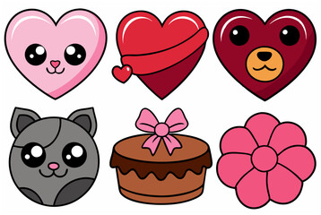 Fototapeta premium Valentines day themed icons with black outline for festive designs