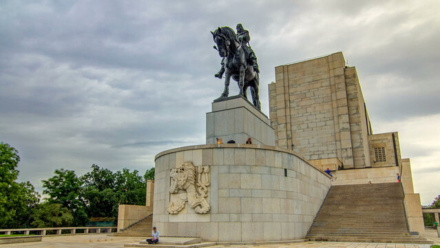 Equestrian Statue of Jan Zizka timelapse hyperlapse at Czech National Museum in Vitkov, Prague.