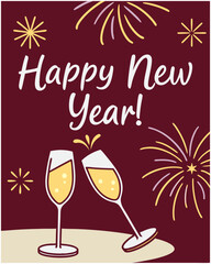 Celebrate the New Year with Champagne and Fireworks in the Night Sky