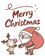 Happy Santa Claus and Rudolf celebrating Christmas joyfully