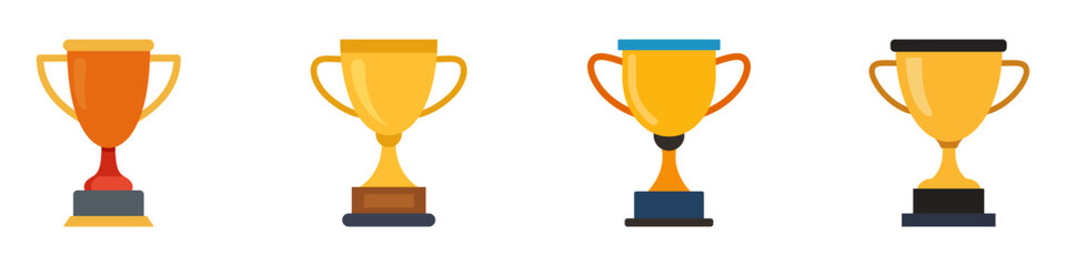 Set of trophy cups icons. Concept of success, achievement, and winning. Vector illustration