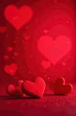 Defocus light red Background. Hearts Bokeh with blick Valentine's Day Card