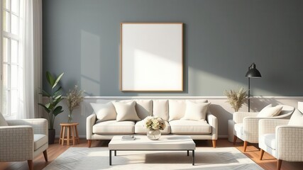 A mockup of cozy and stylish living room wall art featuring a modern design, stylish, cozy vibes
