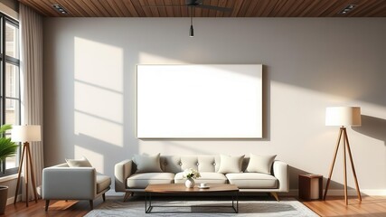 A realistic mockup of wall art featuring a canvas print in a modern room setting, home, realistic