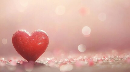 Red Heart on Pink Glittery Background Romance