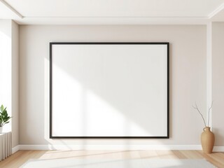 A mockup of a modern living room wall art with a black frame against a neutral background, mockup, interior design