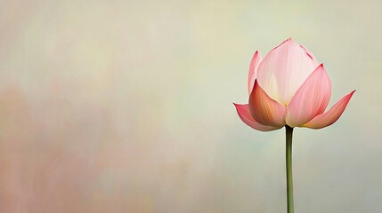   Pink flower on green stem against light background with blurred single flower