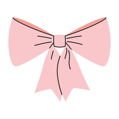 Big beautiful pink ribbon bow, decorative bowknot for gift packaging. Trendy modern vector illustration isolated on white background, hand drawn, flat design