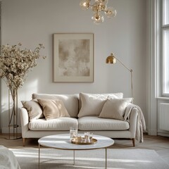 Cozy living room with soft textures and natural light in a modern design setting