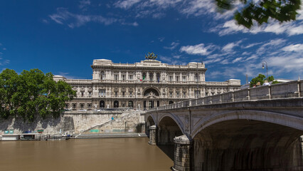 Naklejka premium Palace of Justice timelapse hyperlapse - courthouse building with Ponte Sant' Umberto bridge. Rome, Italy.