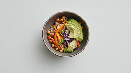  A dish containing carrots, avocado, beans, and