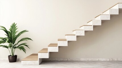 Obraz premium Modern Minimalist Staircase Design with Indoor Plant