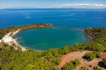 Naklejka premium Volcanic crater of Nosy Be island, Crater bay, Madagascar, Aerial view