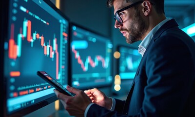 Fototapeta premium Futuristic data analyst holographic stock charts digital finance