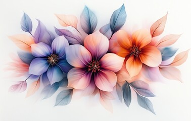 Fototapeta premium Delicate Watercolor Flowers in Pink and Blue