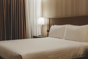 Cozy hotel room with elegant decor and soft lighting for a relaxing stay