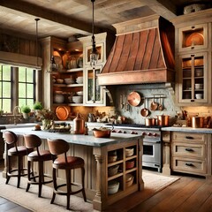 Traditional Kitchen with Large Island and Rustic Decor