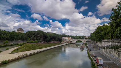 isola tiberina timelapse hyperlapse is the biggest island of tibera river in rome.