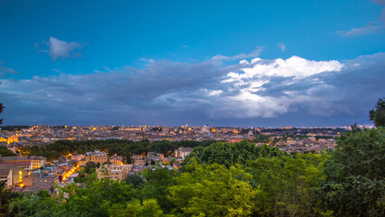 Panoramic view of historic center day to night timelapse of Rome, Italy