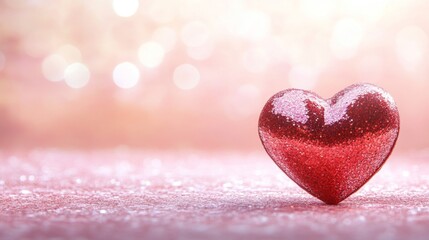 Obraz premium Glittering Red Heart on Pink Sparkling Background