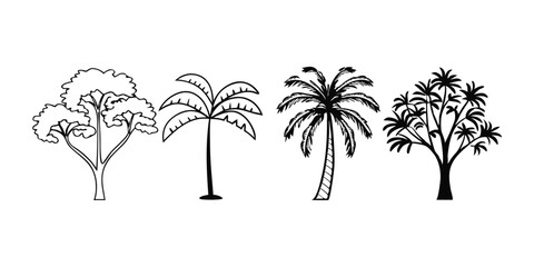 Silhouette Tree Line Drawing Set