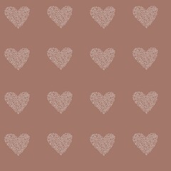 Seamless pattern for Valentine’s Day with hearts consisting of white outlines of hearts on a mocha mousse background. Perfect for textile, fabric, wrapping paper, backdrop, bedding	
