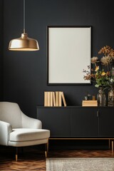 Elegant interior design showcasing a cozy modern living room with stylish decor and lighting