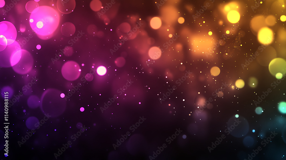 Poster vibrant bokeh lights, a spectrum of soft glowing circles creating a dreamy backdrop for celebrations