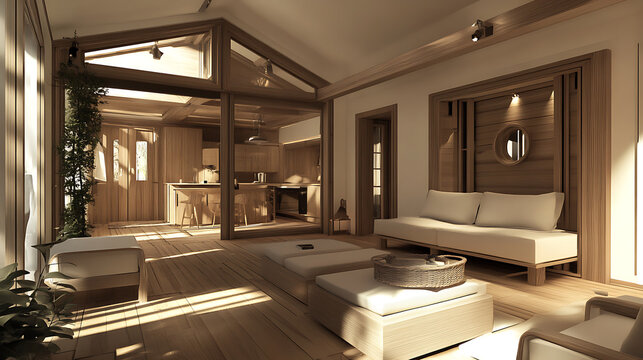 Fototapeta Scandinavian style interior design of modern living room