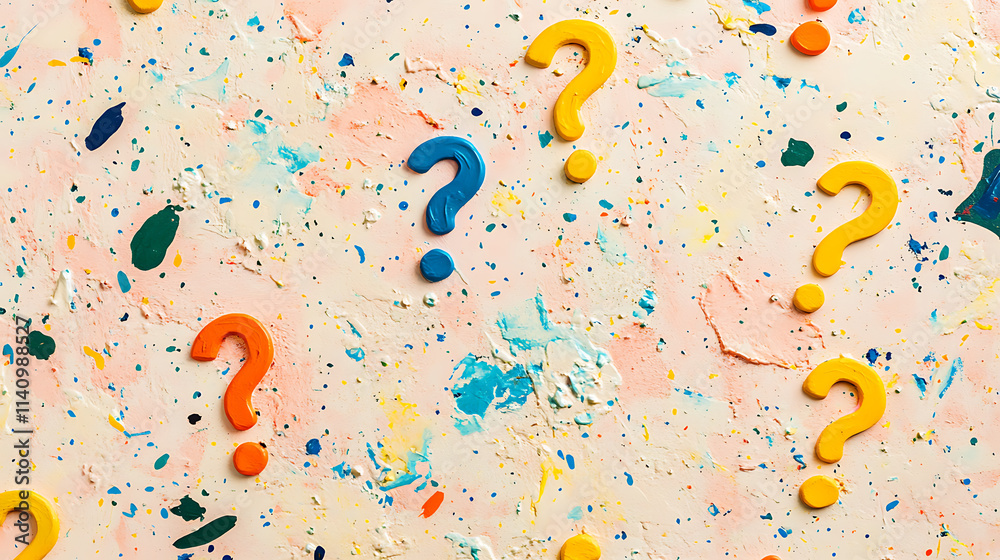 Leinwandbilder Scattered question marks with space for answers through self education analysis curiosity