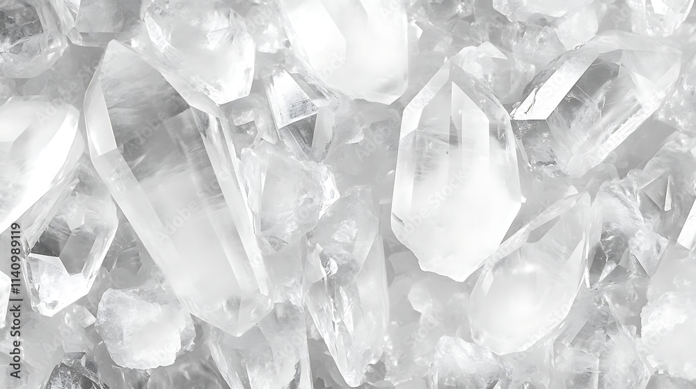 Poster seamless pattern of crystal clear quartz cluster with reflective surfaces, ideal for luxury and well