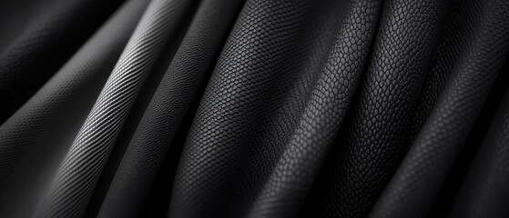 Naklejka premium Close-up of a black fabric with a textured surface. the fabric appears to be made of a shiny, textured material with a subtle pattern of lines and curves.