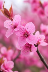 Obraz premium A stunning close-up of pink blossoms captures the beauty and delicacy of spring flowers in bloom.