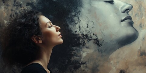 Fototapeta premium A serene portrait showcasing a woman's profile and beauty.