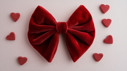 Red Velvet Bow Surrounded By Small Hearts