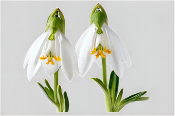 Photo of a Snowdrops flower, isolated on a white background