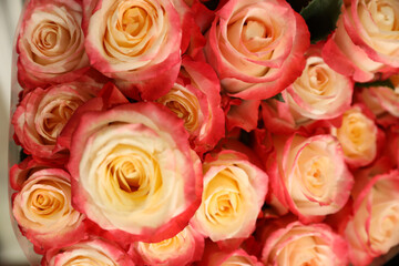 Beautiful bouquet of fresh roses, closeup. Floral decor