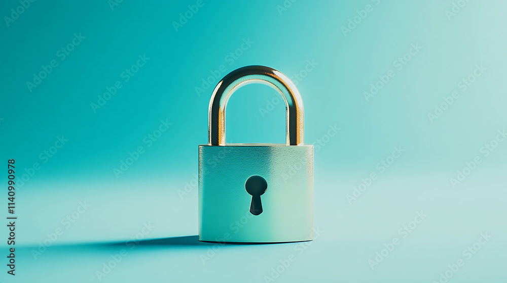 Aufkleber shiny closed padlock standing on a light blue background representing the concept of security