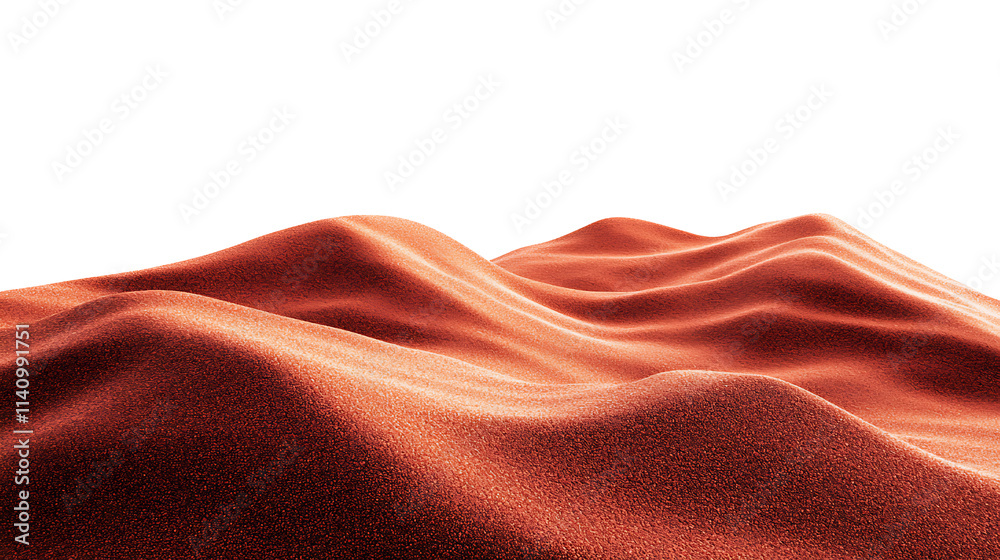 Poster side view on set of red sand piles on white background