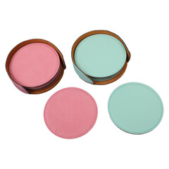 Colorful leather table mats. isolated png background.