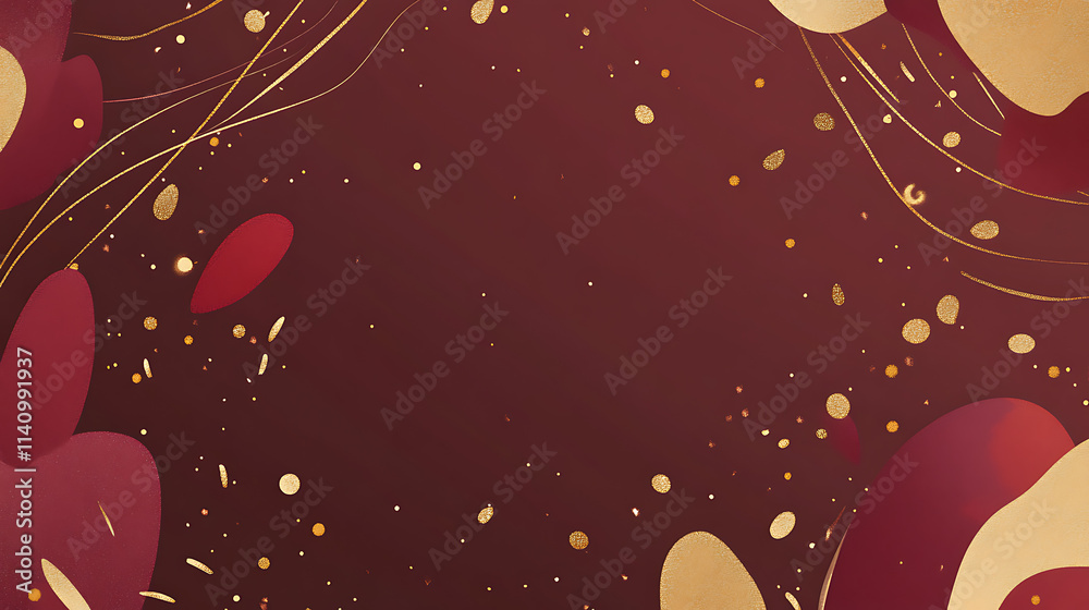 Poster Simple and minimalist background for an awards ceremony powerpoint presentation with dark red background color, gold confetti and gold accents
