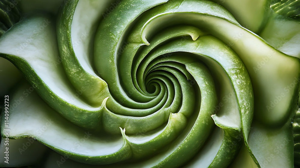 Poster sliced cucumber in spiral arrangement