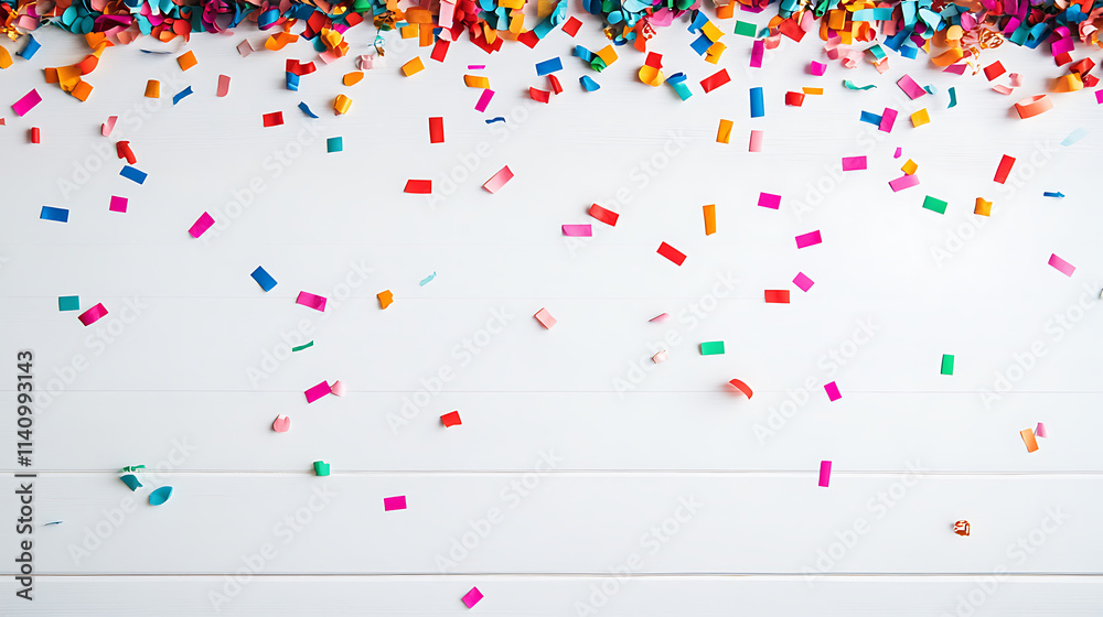 Aufkleber white background with colorful confetti border confettis falling from top to bottom