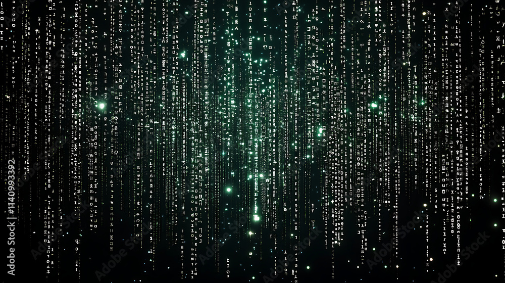 Fototapete White binary matrix code numbers on black background, for overlay and screen layer modes