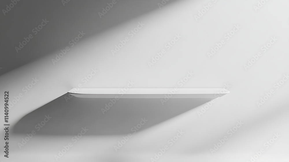 Poster White room interior mockup with a floating shelf and a blank frame, ideal for product presentations or branding
