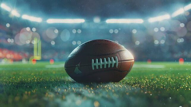 american football on grass, ball in grass in the stadium 